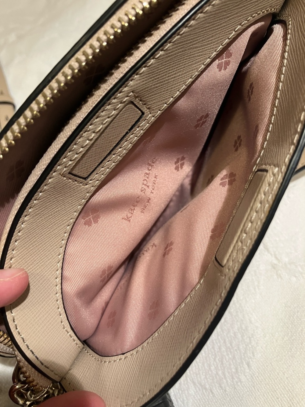 Beige and Black Crossbody Bag with Chain Accent - Picture 12 of 12